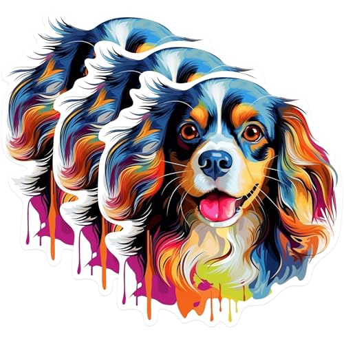 (3 Pack) Cavalier King Charles Spaniel Decals - Laptop Stickers - Dog Breed Art - 3 Inches On Longest Side - Easy Peel & Apply - Made in USA - 3MCS0694