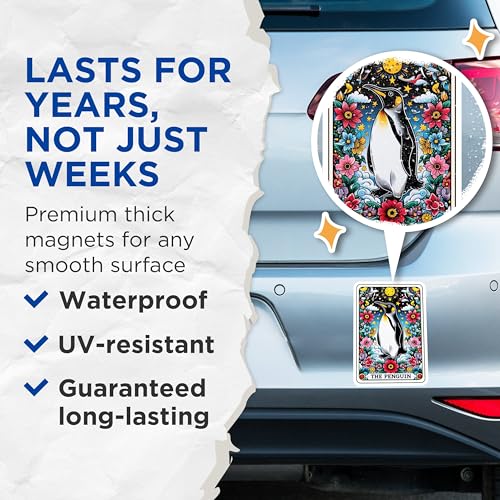 (2 Pack) The Penguin Ative Magnets - Colorful Floral Bird Art - Unique Home and Office - 5" On Longest Side - for Cars, Fridges, Toolboxes - Made in USA - MAG4481