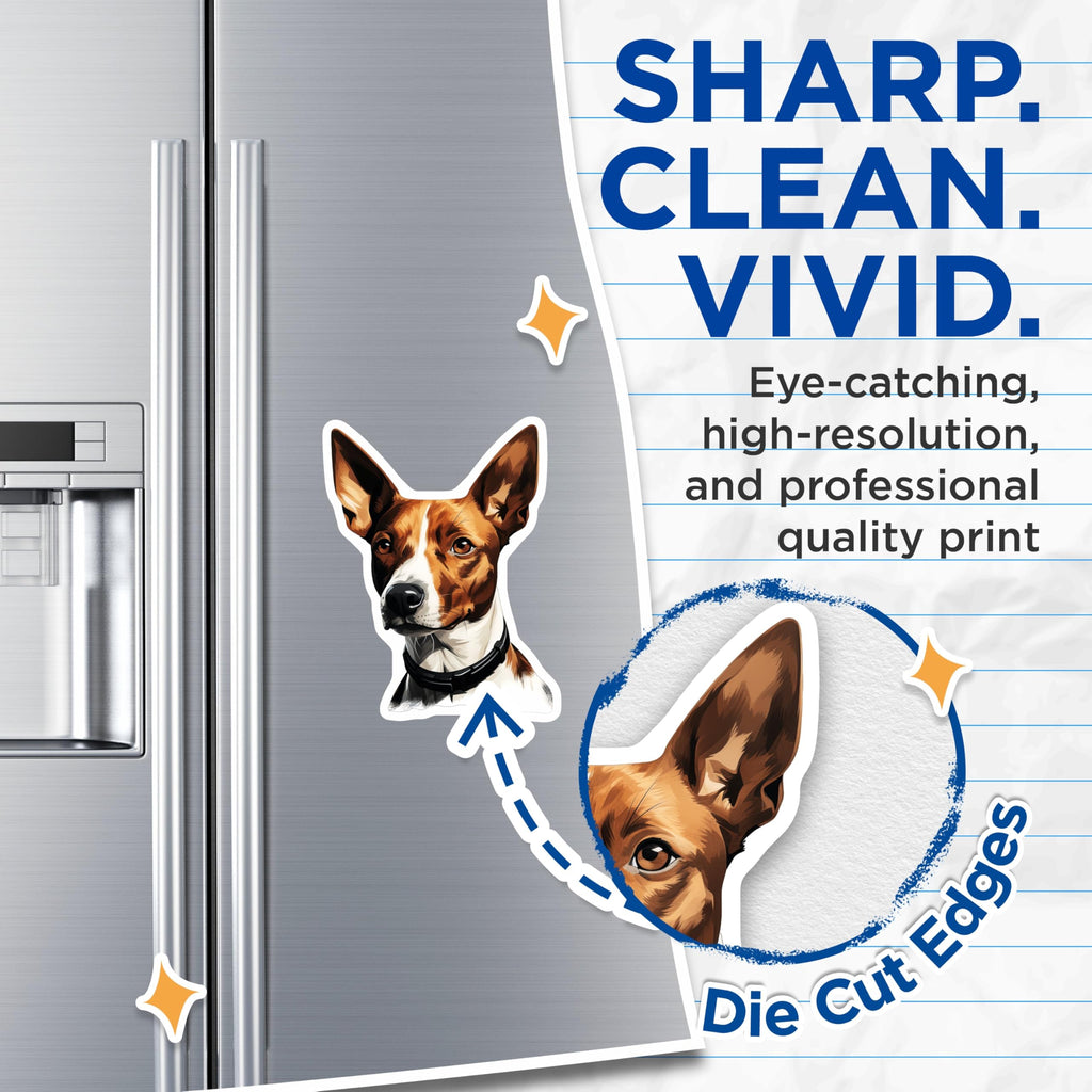 (2 Pack) Basenji Dog Magnets - Pet Lover Fridge Decor - Unique Animal Breed Art for Dog Moms and Dads - 5 Inches On Longest Side - Thick Durable Magnet - Made in USA - MAG25042