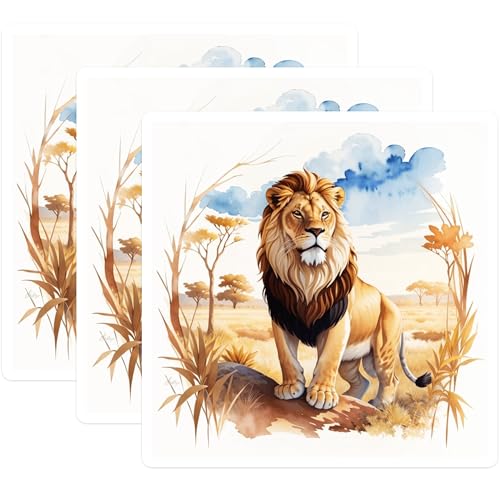 (3 Pack) Lion Decals - Laptop Decals - Animal Stickers - 3 Inches On Longest Side - Easy Peel & Apply - Made in USA - 3MCS7460