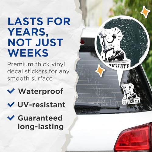 (2 Pack) Checkmate Stickers - Chess Stickers - Funny Chess Player Stickers - 5" On Longest Side - Sticks to Any Smooth Flat Surface - Made in USA - BMCS3184