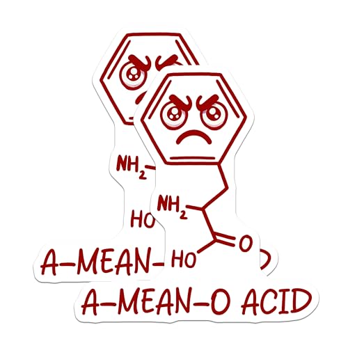 (2 Pack) A-Mean-O Acid Stickers - Funny Chemistry Stickers - Science Joke Stickers for Laptops and Water Bottles - 5" On Longest Side - Sticks to Smooth Flat Surfaces - Made in USA - BMCS5675