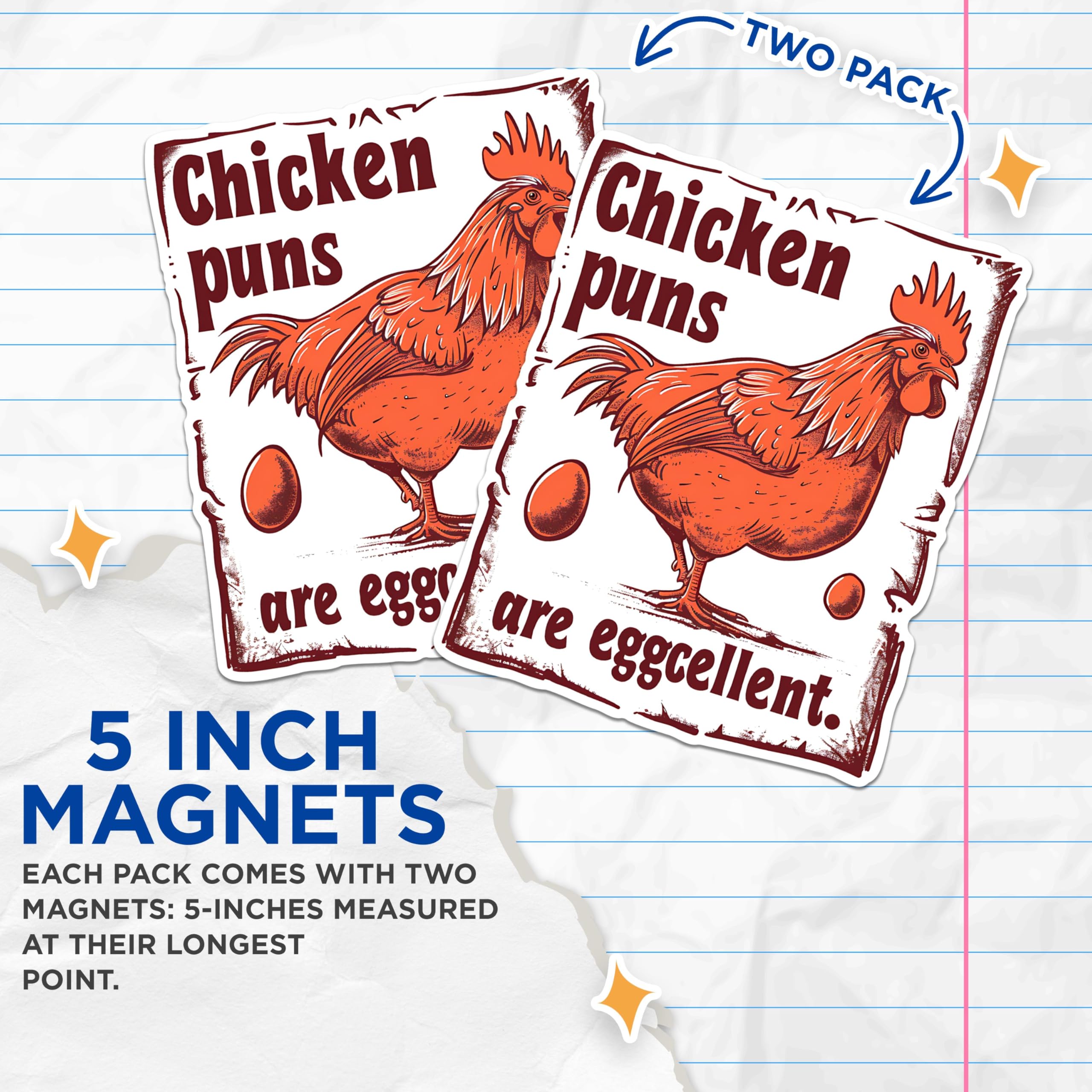 (2 Pack) Chicken Puns Magnets - Funny Animal Magnets - Kitchen Refrigerator Decor Magnets - Farmhouse Magnets for Fridge- 5" On Longest Side - for Fridges, Toolboxes, Cars - Made in USA - MAG2591