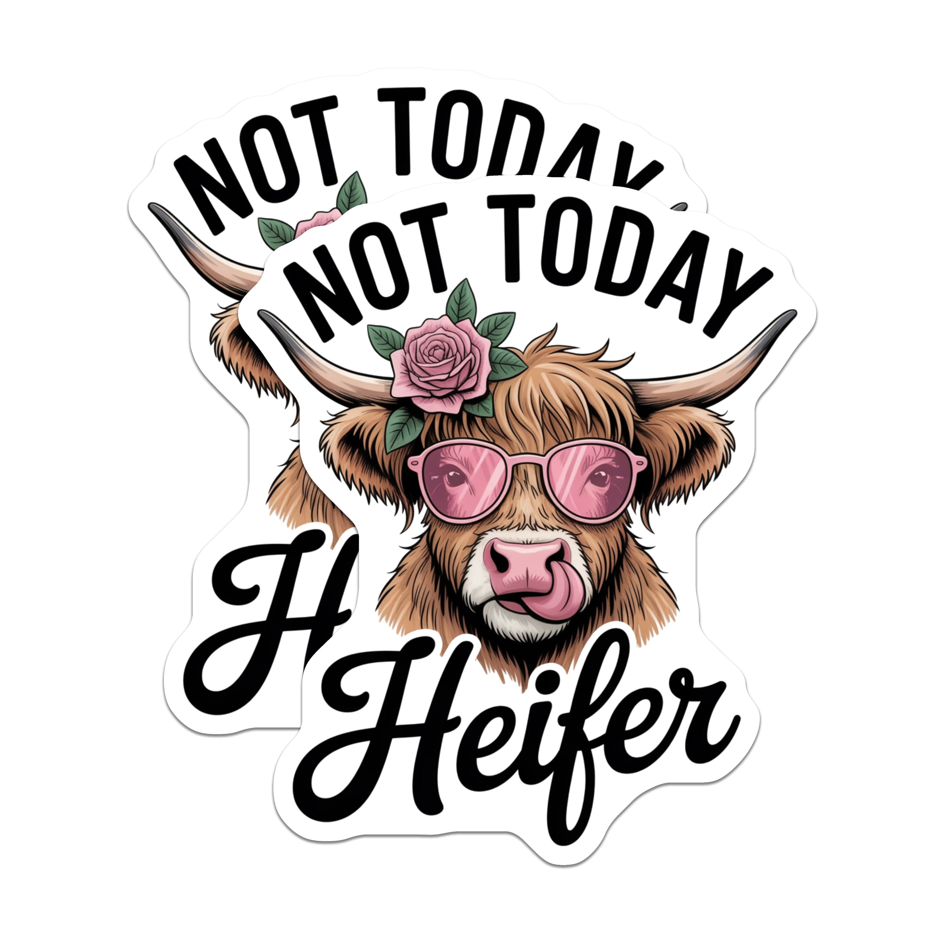 (2 Pack) Not Today Heifer Magnets - Funny Highland Cow Decor - Sassy Farmhouse Refrigerator - Cow Lover Kitchen Art - 5 Inches On Longest Side - Thick Durable Magnet - Made in USA - MAG37768