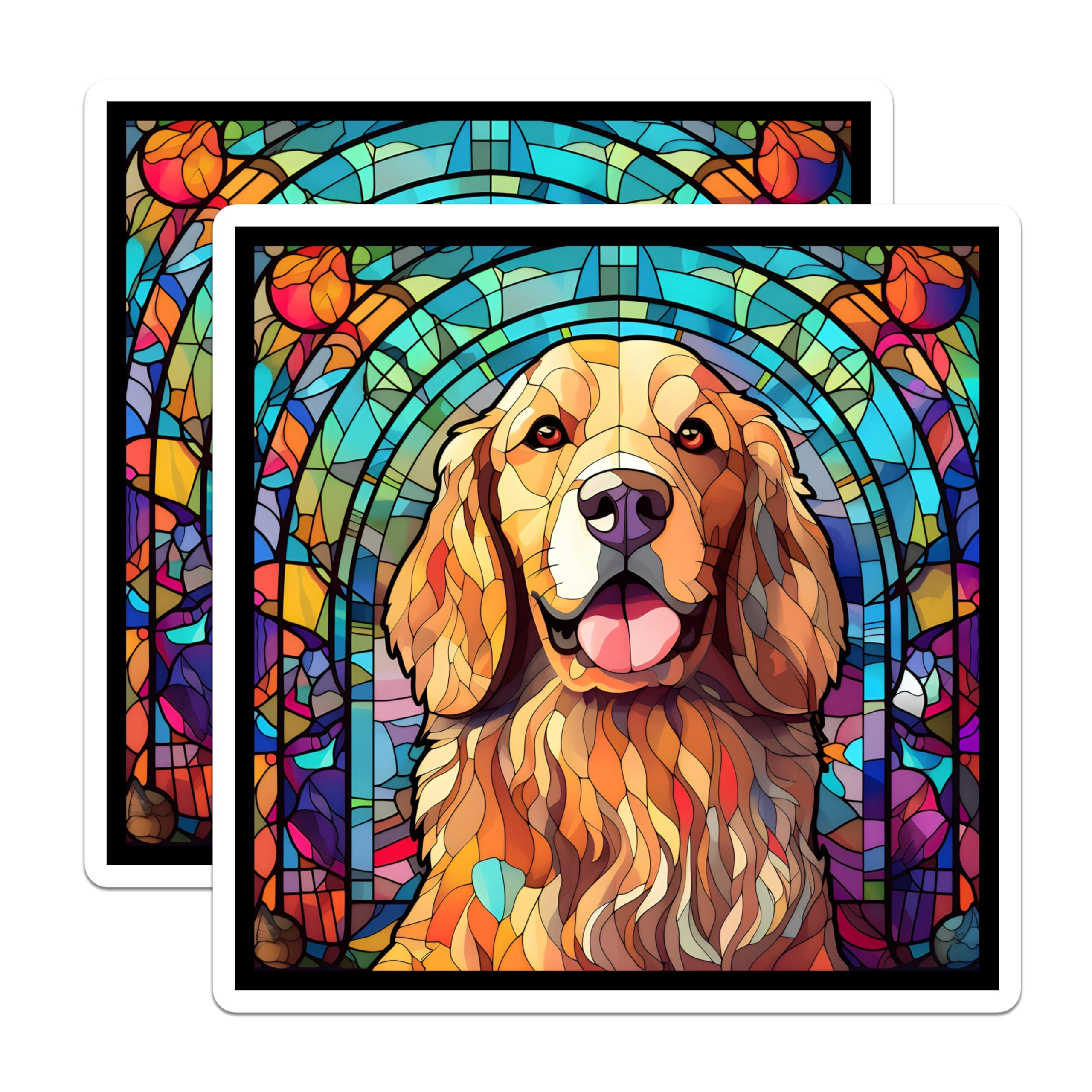 (2 Pack) Golden Retriever Stickers - Stained Glass Dog Art - Colorful Dog Breed Decals - 5" On Longest Side - Sticks to Smooth Flat Surfaces - Made in USA - BMCS14972