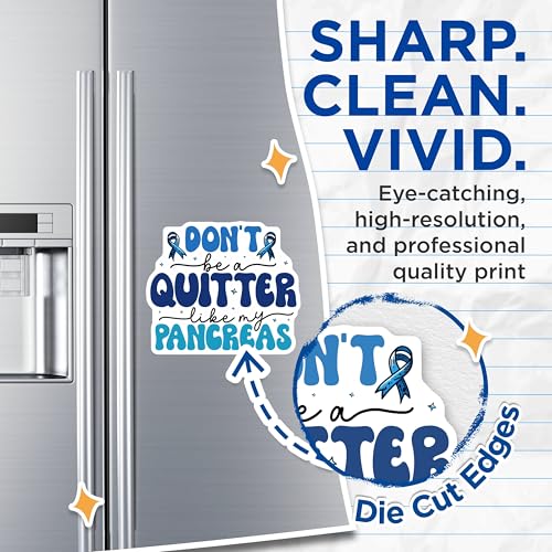 (2 Pack) Don't Be a Quitter Magnets - Funny Pancreas Quote - Awareness Ribbon - 5" On Longest Side - for Cars, Fridges, Toolboxes - Made in USA - MAG3823