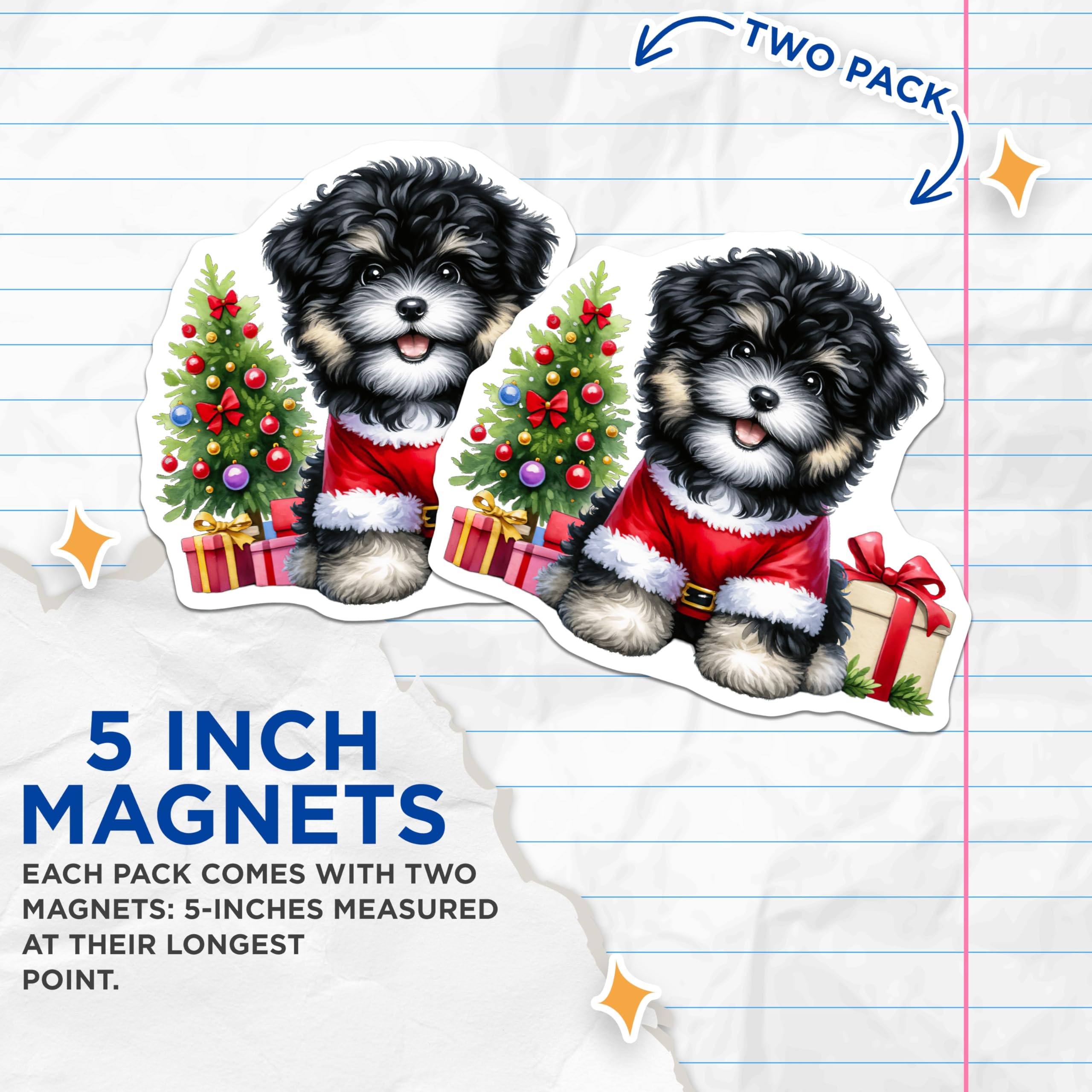 (2 Pack) Christmas Puppy Magnets - Santa Dog Holiday Decor - Pet Lover Refrigerator Accents - 5 Inches On Longest Side - Thick Durable Magnet - Made in USA - MAG26985