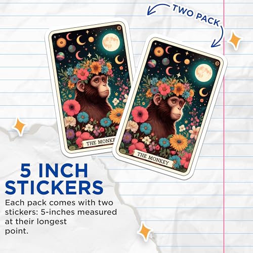 (2 Pack) Monkey Flower Stickers - Psychedelic Animal Stickers - Cute Jungle Theme Decor - 5" On Longest Side - Sticks to Smooth Flat Surfaces - Made in USA - BMCS5457