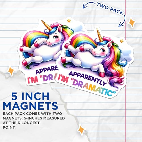 (2 Pack) Unicorn Magnets - Cute Rainbow Unicorn - Funny Quotes Decals for Kids Rooms and Lockers - 5" On Longest Side - for Cars, Fridges, Toolboxes - Made in USA - MAG7971