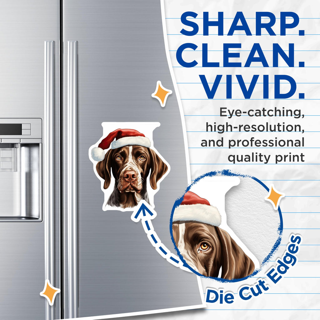(2 Pack) German Shorthaired Pointer Magnets - Christmas Dog Holiday Decor - GSP Santa Hat Pet Art - 5 Inches On Longest Side - Thick Durable Magnet - Made in USA - MAG23750