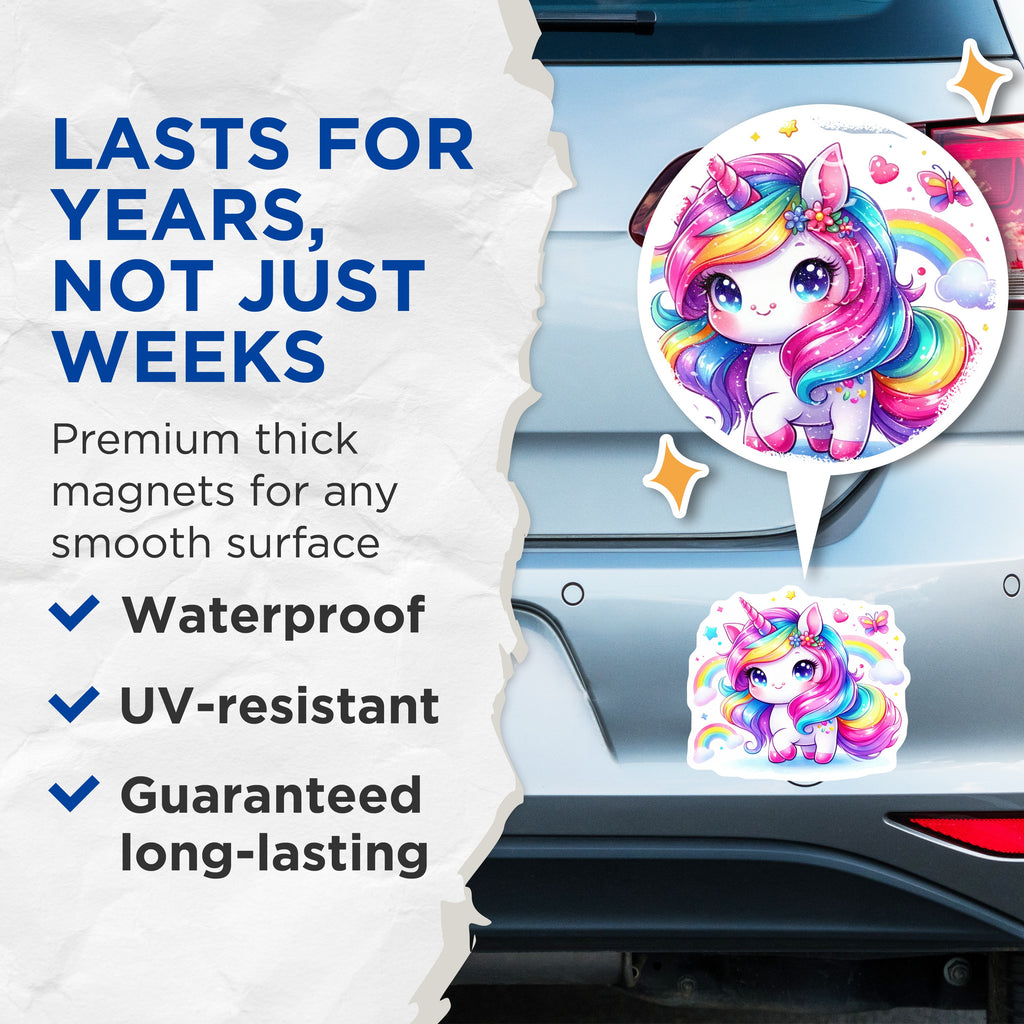 (2 Pack) Rainbow Unicorn Magnets - Cute Kawaii Fantasy Creature Fridge Locker Decor - Kids Room Birthday Party Favors - 5 Inches On Longest Side - Thick Durable Magnet - Made in USA - MAG36107
