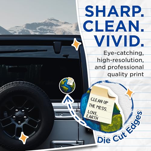 (2 Pack) Earth Awareness Stickers - Eco-Friendly Reminder - Environmental Conservation - 5" On Longest Side - Sticks to Smooth Flat Surfaces - Made in USA - BMCS7689