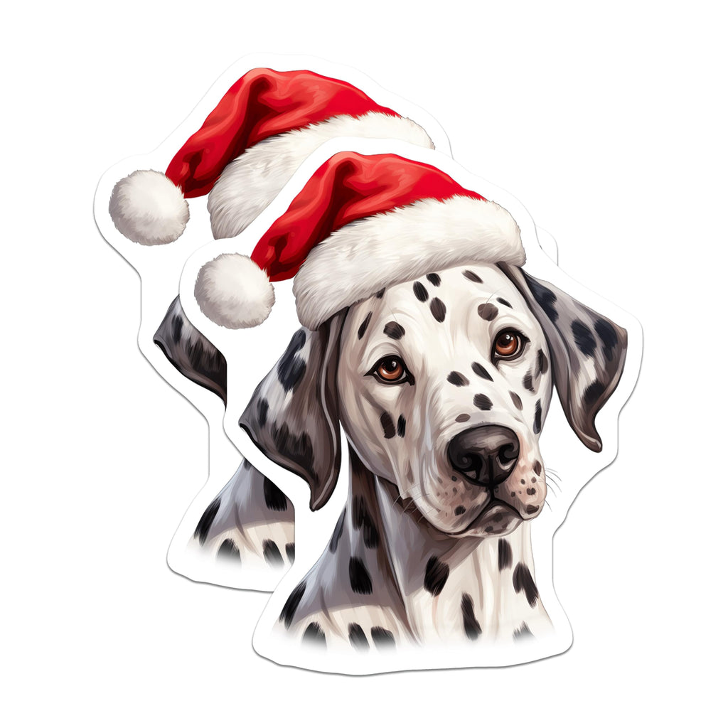 (2 Pack) Dalmatian Christmas Magnets - Santa Hat Dog Lover Decor - Festive Pet Animal Kitchen Accent - 5 Inches On Longest Side - Thick Durable Magnet - Made in USA - MAG26070