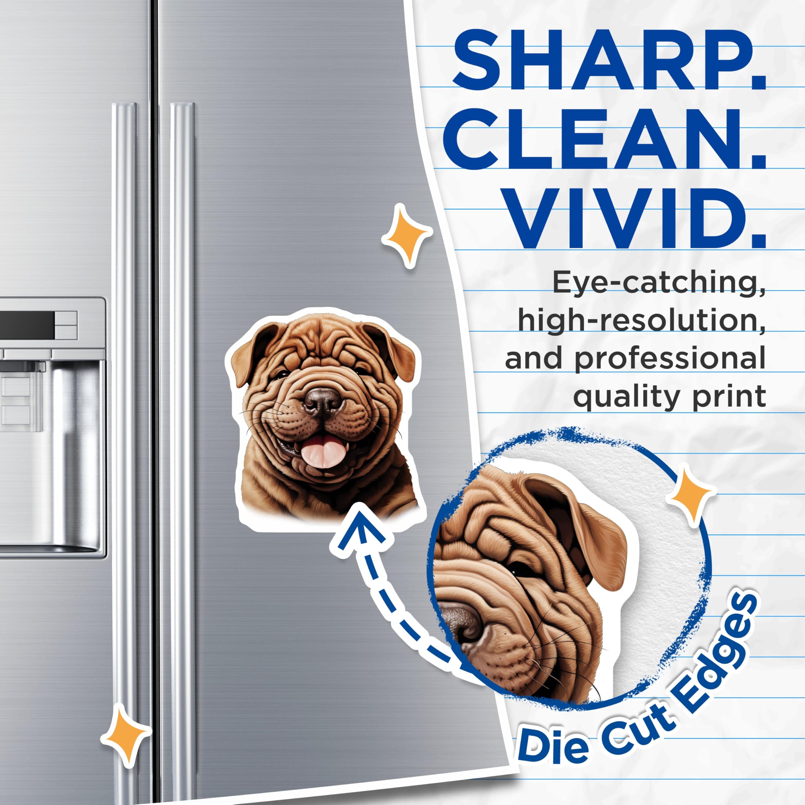 (2 Pack) Shar Pei Dog Magnets - Cute Wrinkly Puppy Face - Pet Lover Animal Decor - Dog Mom Fridge Accent - 5 Inches On Longest Side - Thick Durable Magnet - Made in USA - MAG27132