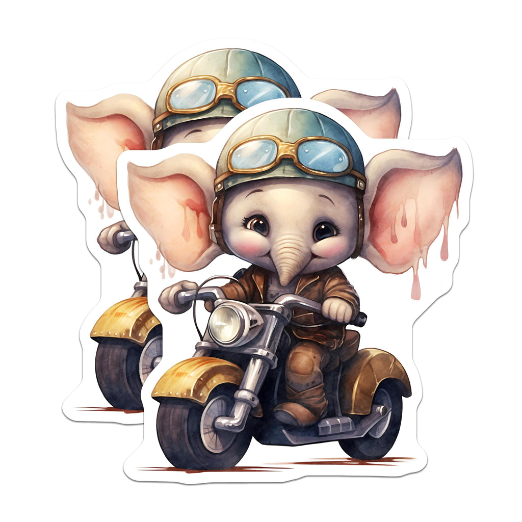 (2 Pack) Elephant Motorcycle Magnets - Cute Animal Art - Fridge Decor - 5" On Longest Side - Premium Magnet - for Cars, Refrigerators, Toolboxes, Lockers - Made in USA - MAG16975