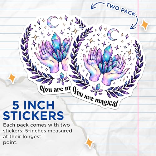 (2 Pack) You are Magical Stickers - Crystal Hands - Inspirational Quote - 5" On Longest Side - Sticks to Smooth Flat Surfaces - Made in USA - BMCS8054
