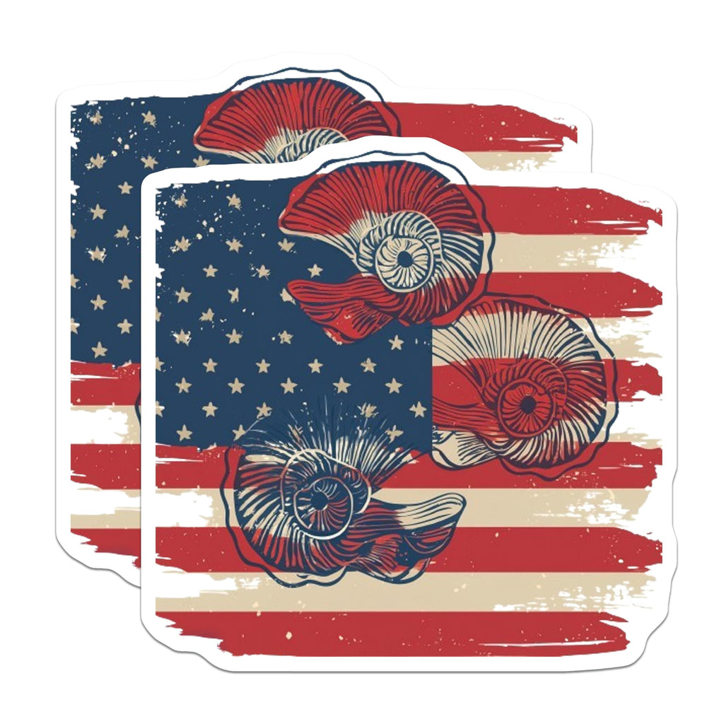 (2 Pack) American Flag Sea Shells Stickers - Patriotic USA - Ocean Marine Life - 5" On Longest Side - Sticks to Smooth Flat Surfaces - Made in USA - BMCS8997