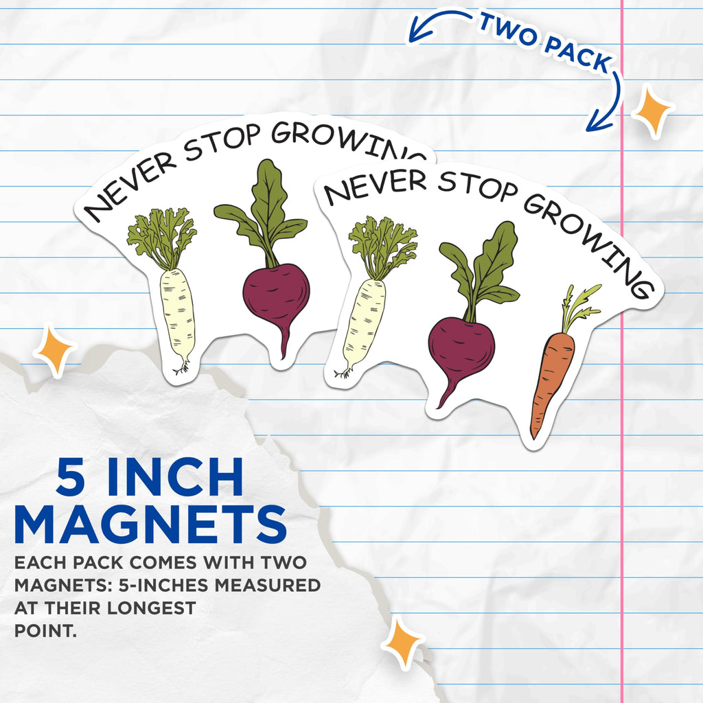(2 Pack) Vegetable Magnets - Funny Fridge Magnets - Never Stop Growing Decor - 5" On Longest Side - Premium Magnet - for Cars, Refrigerators, Toolboxes, Lockers - Made in USA - MAG17930