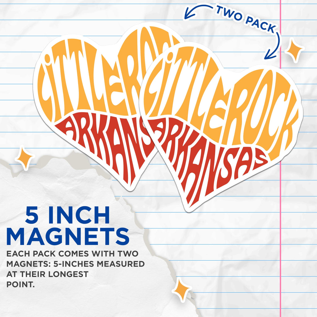 (2 Pack) Little Rock Arkansas Magnets - Heart Shape - City State Souvenir - 5" On Longest Side - Premium Magnet - for Cars, Refrigerators, Toolboxes, Lockers - Made in USA - MAG17619