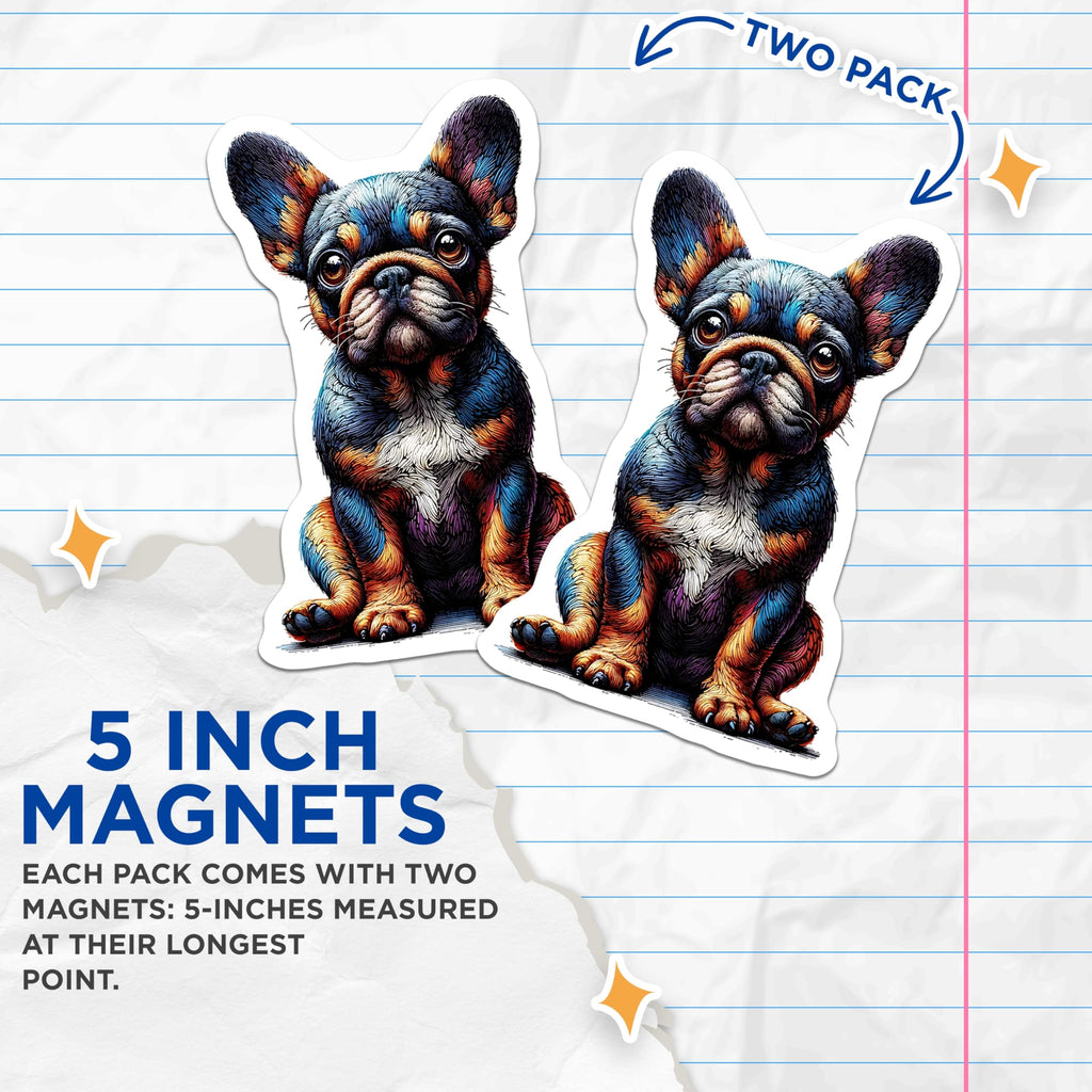 (2 Pack) French Bulldog Magnets - Cute Puppy Art - Dog Lover Decor - 5" On Longest Side - Premium Magnet - for Cars, Refrigerators, Toolboxes, Lockers - Made in USA - MAG15159
