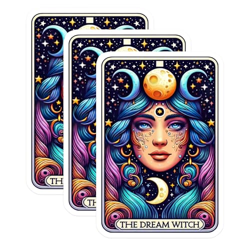 (3 Pack) Dream Witch Decals - Moon Goddess Stickers - Celestial Laptop Decals - 3 Inches On Longest Side - Easy Peel & Apply - Made in USA - 3MCS4162