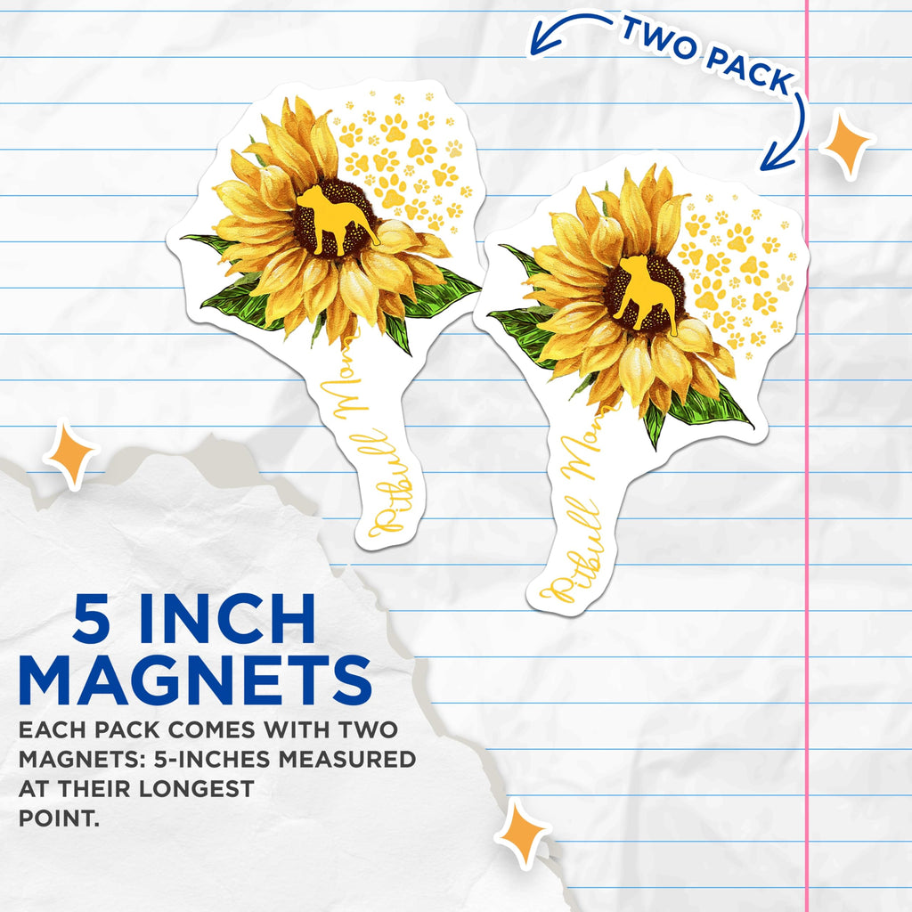 (2 Pack) Pitbull Mom Magnets - Sunflower Pitbull Silhouette - Paw Print Dog Lover Decor - 5 Inches On Longest Side - Thick Durable Magnet - Made in USA - MAG23526