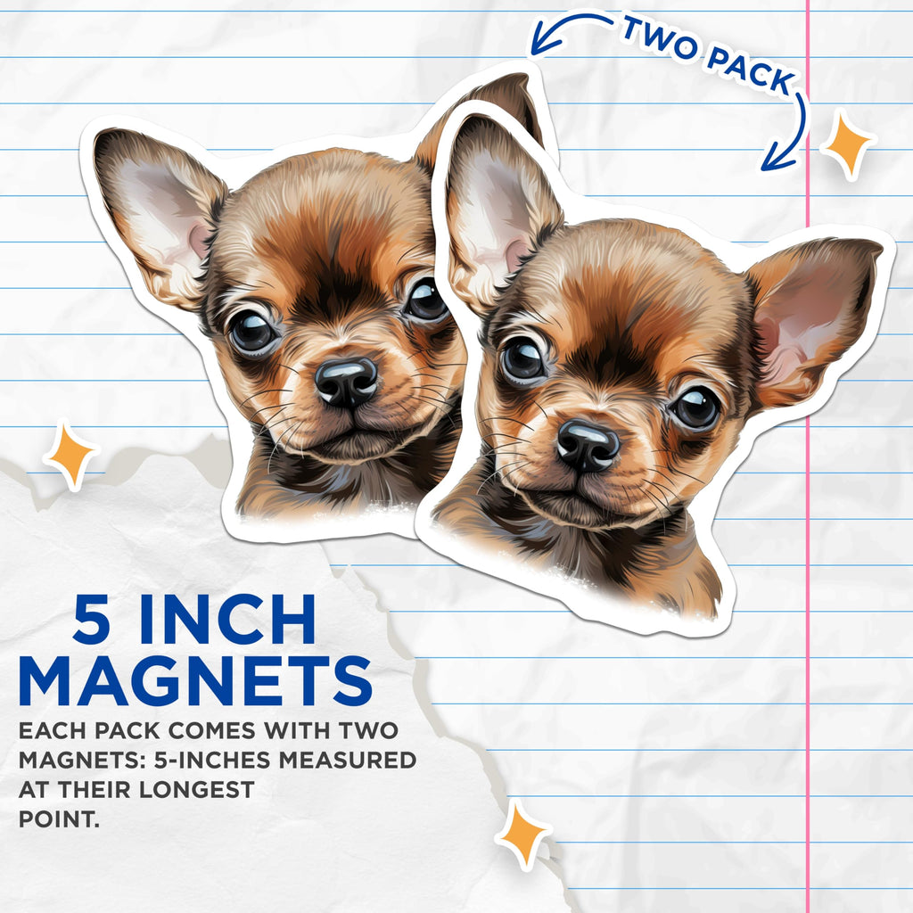 (2 Pack) Chihuahua Puppy Magnets - Cute Dog Lover - Fridge Decor Pet Owner - 5 Inches On Longest Side - Thick Durable Magnet - Made in USA - MAG28847