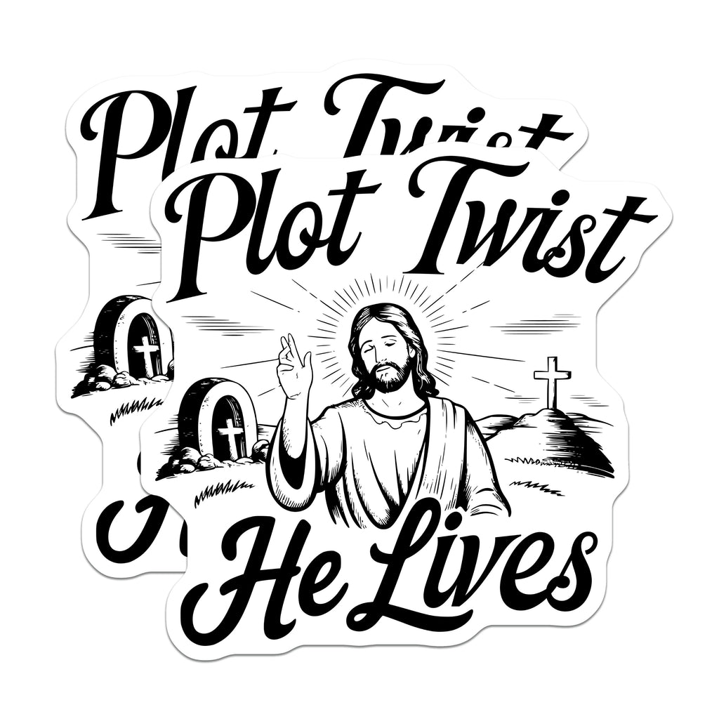 (2 Pack) Plot Twist He Lives Magnets - Christian Easter Decor - Religious Humor Art - 5 Inches On Longest Side - Thick Durable Magnet - Made in USA - MAG37976