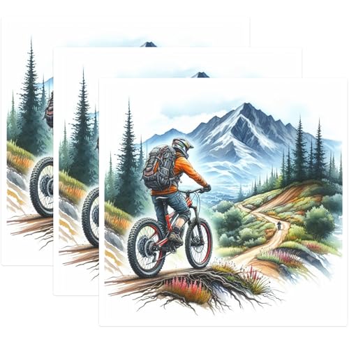 (3 Pack) Mountain Biker Decals - Cycling Adventure Stickers - Outdoor Enthusiast Decals - 3 Inches On Longest Side - Easy Peel & Apply - Made in USA - 3MCS1365