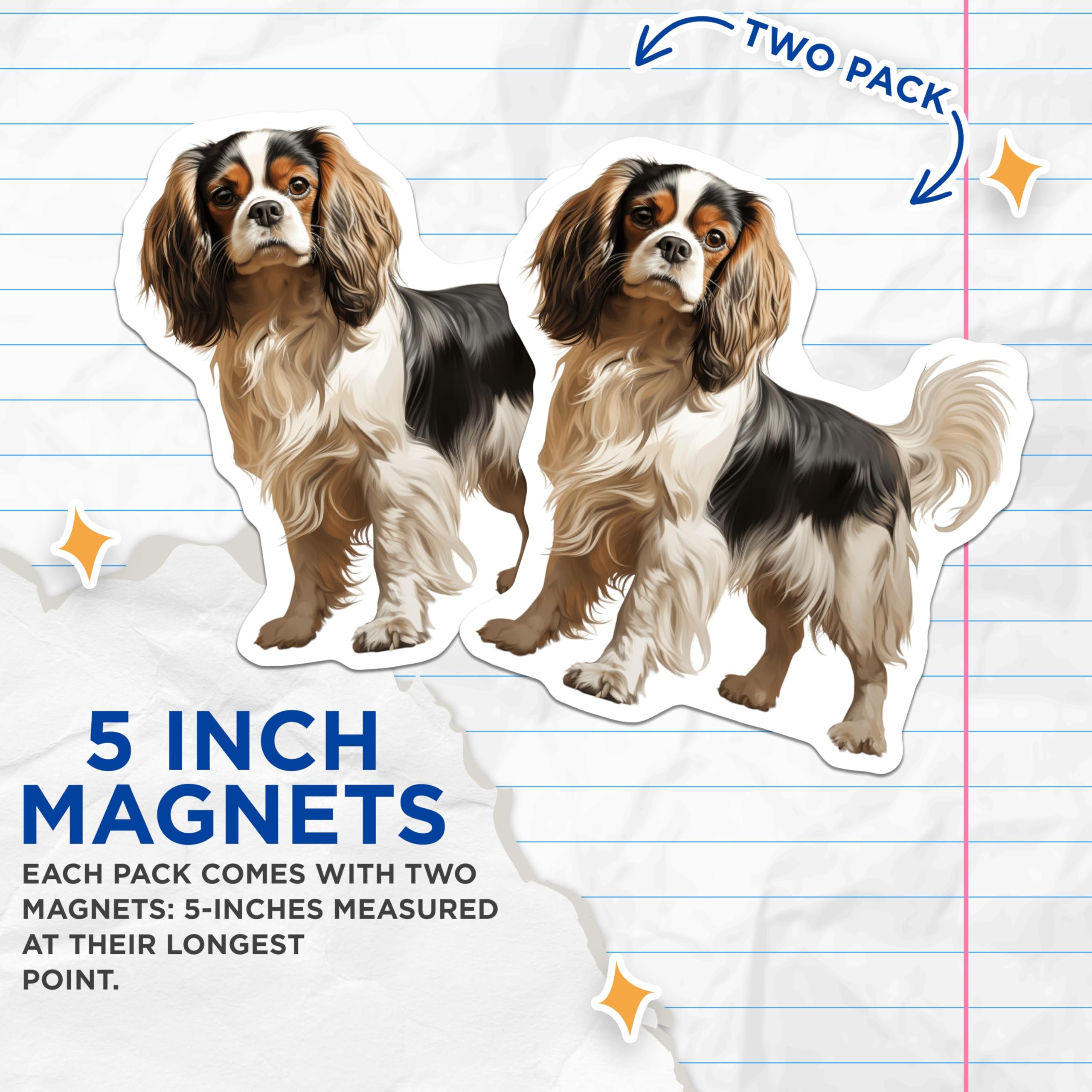(2 Pack) Cavalier King Charles Spaniel Magnets - Tri-Color Dog Lover - Pet Memorial Keepsake for Dog Mom - 5 Inches On Longest Side - Thick Durable Magnet - Made in USA - MAG26610