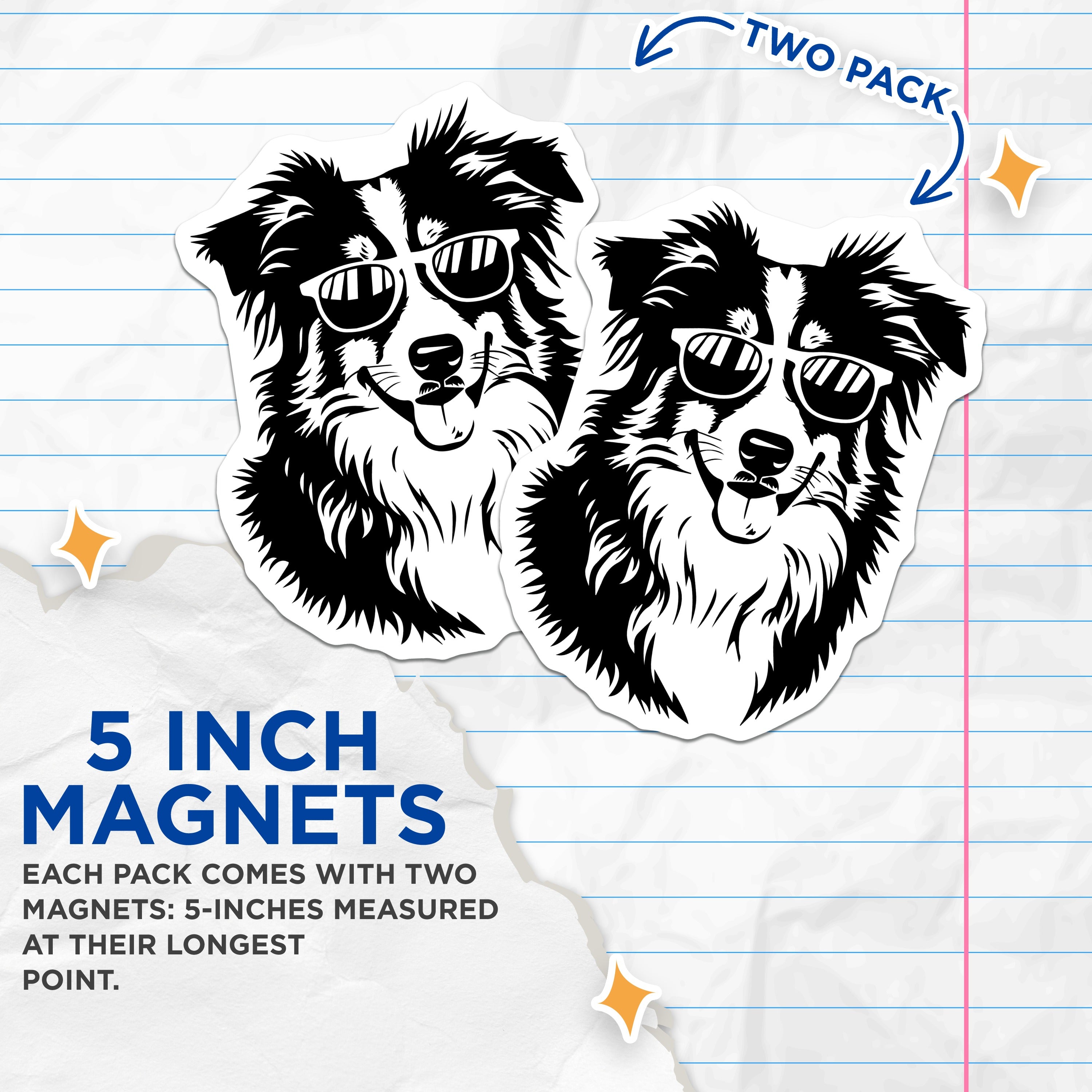 (2 Pack) Cool Dog Magnets - Sunglasses Aussie Fridge Decor - Dog Mom Pet Parent Refrigerator Accent - 5 Inches On Longest Side - Thick Durable Magnet - Made in USA - MAG36271
