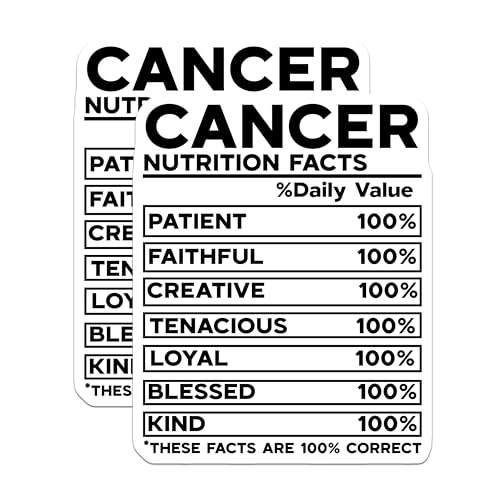 (2 Pack) Cancer Nutrition Facts Stickers - Creative Zodiac Sign Stickers - Astrology Themed Decals - 5" On Longest Side - Sticks to Smooth Flat Surfaces - Made in USA - BMCS4800