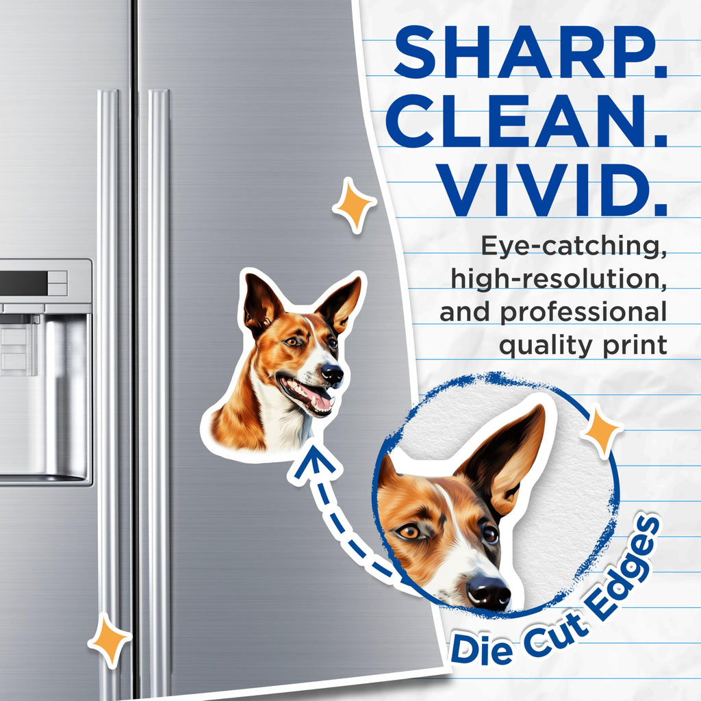 (2 Pack) Basenji Dog Magnets - Smiling Dog Art Portrait - Pet Lover Fridge Decor - Dog Owner Present - 5 Inches On Longest Side - Thick Durable Magnet - Made in USA - MAG30482