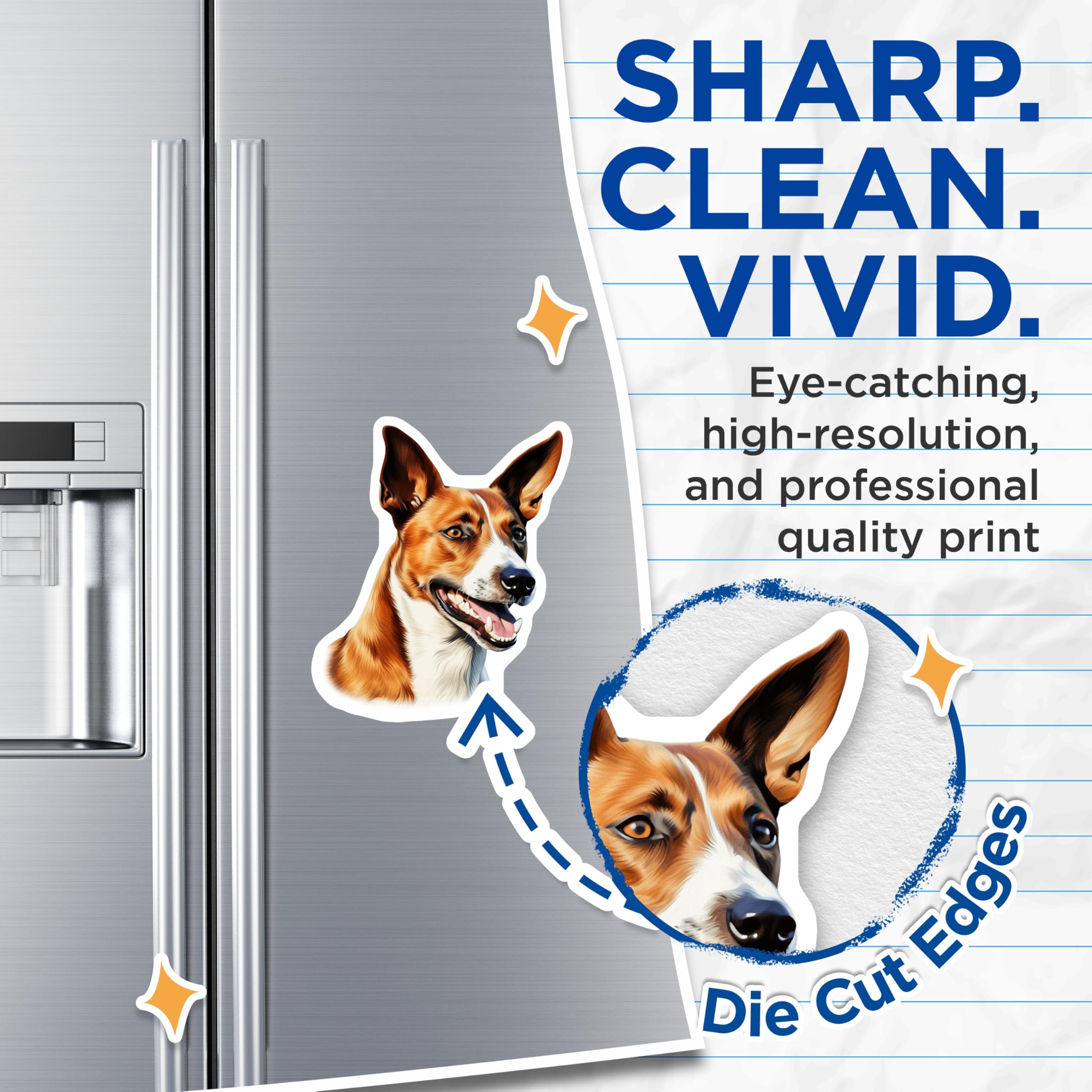 (2 Pack) Basenji Dog Magnets - Smiling Dog Art Portrait - Pet Lover Fridge Decor - Dog Owner Present - 5 Inches On Longest Side - Thick Durable Magnet - Made in USA - MAG30482