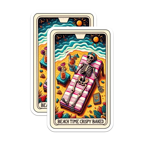 (2 Pack) Beach Skeleton Stickers - Summer Vacation Stickers - Funny Beach Vibes Stickers - 5" On Longest Side - Sticks to Smooth Flat Surfaces - Made in USA - BMCS4768
