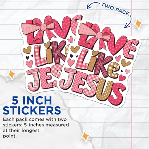 (2 Pack) Love Like Jesus Stickers - Christian Motivation - Colorful Religious Decals - 5" On Longest Side - Sticks to Smooth Flat Surfaces - Made in USA - BMCS8950