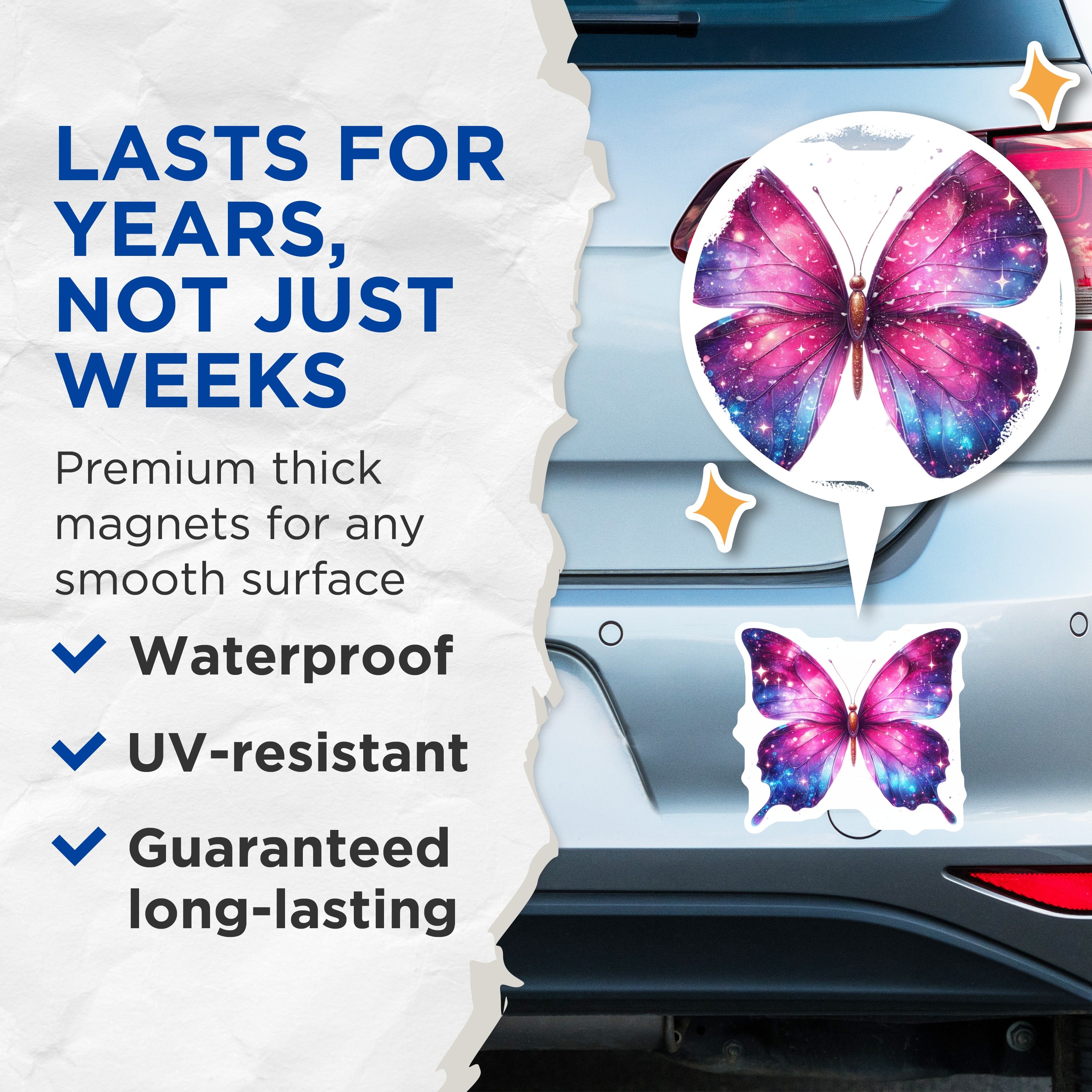 (2 Pack) Galaxy Butterfly Magnets - Celestial Space Decor - Aesthetic Fridge Locker Art - 5 Inches On Longest Side - Thick Durable Magnet - Made in USA - MAG38850