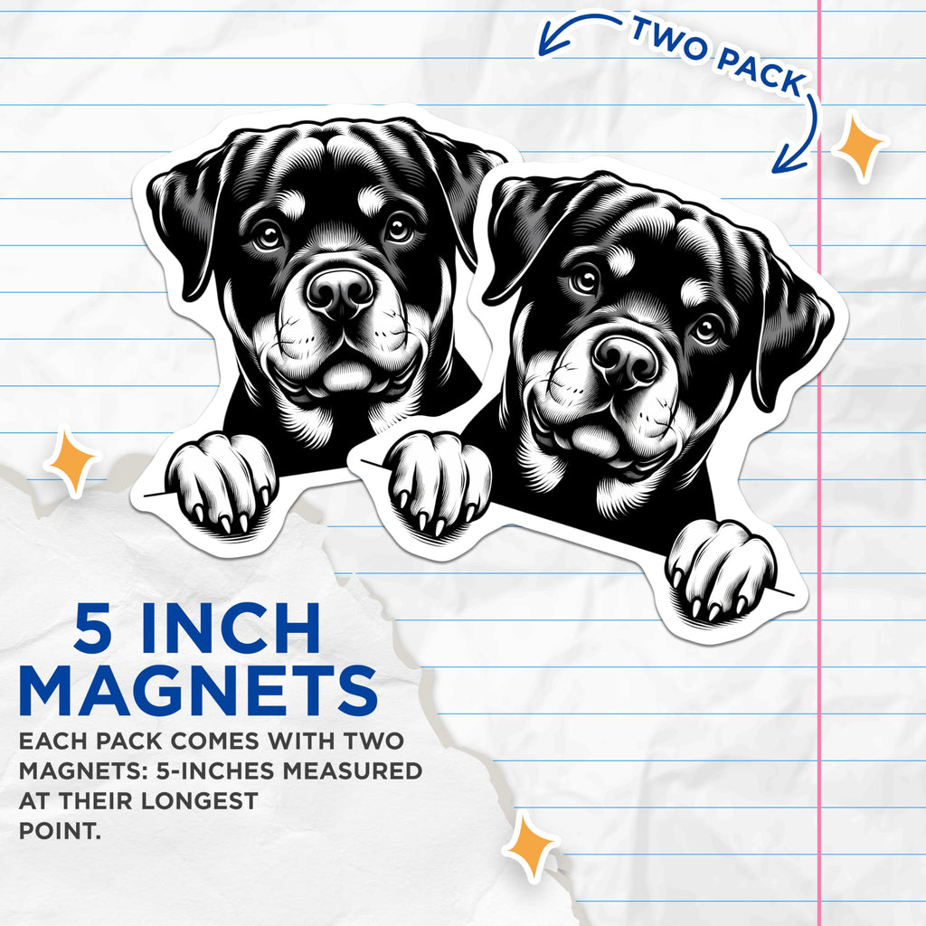 (2 Pack) Rottweiler Magnets - Dog Lover Decor - Fridge Magnets Cute - Pet Breed Home Decor - 5" On Longest Side - Premium Magnet - for Cars, Refrigerators, Toolboxes, Lockers - Made in USA - MAG16117
