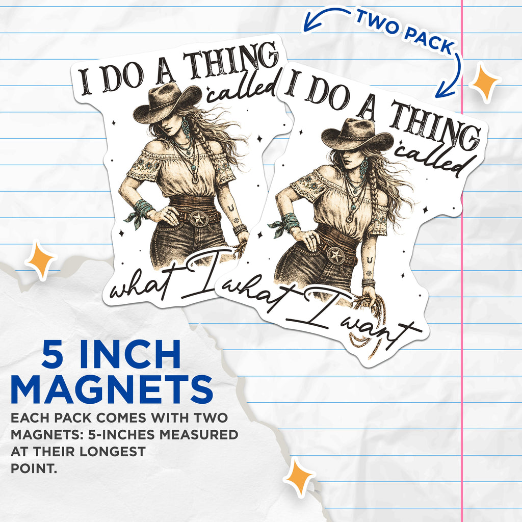 (2 Pack) Cowgirl Spirit Magnets - Western Woman Refrigerator Decor - Independent Girl Statement Accessory - 5 Inches On Longest Side - Thick Durable Magnet - Made in USA - MAG36421