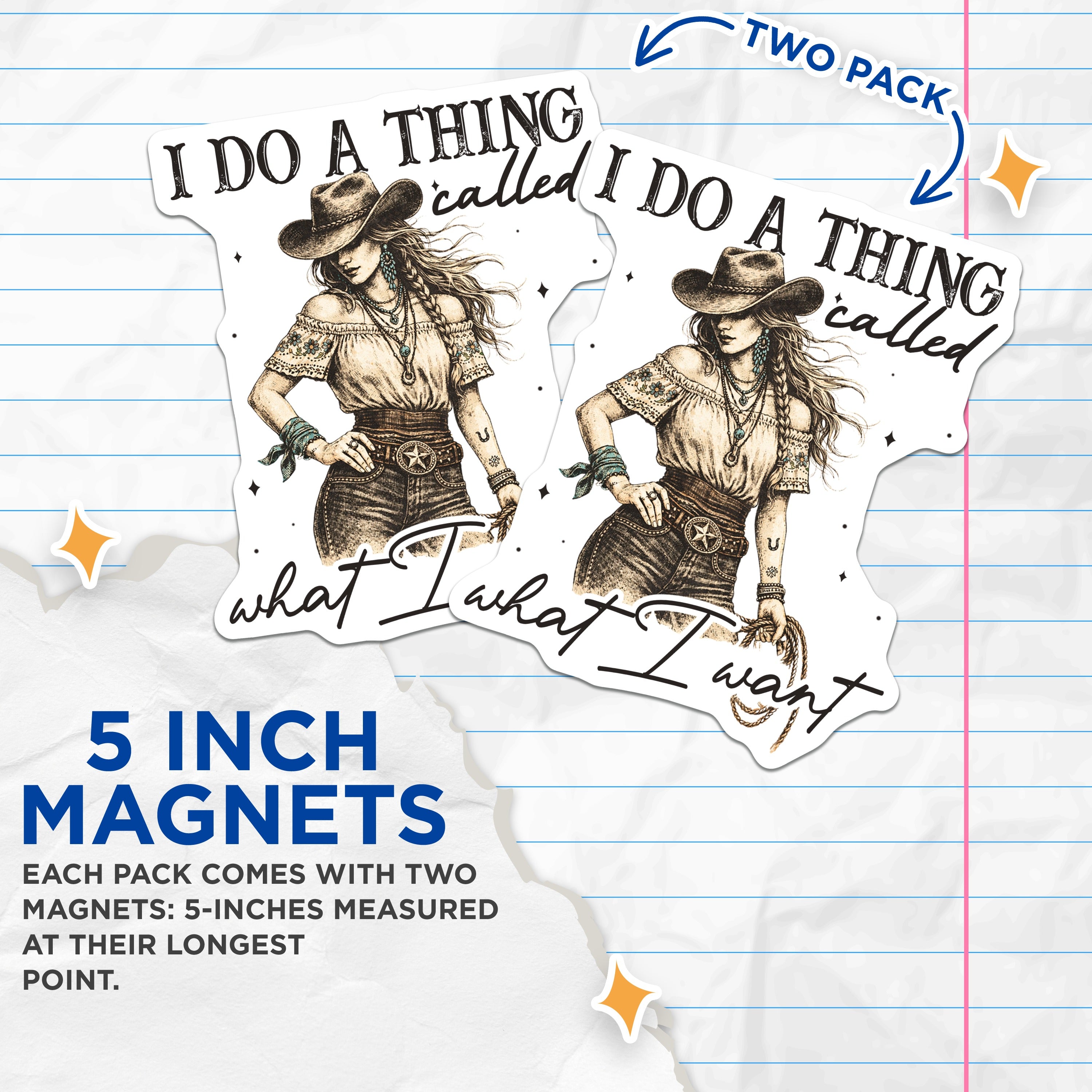 (2 Pack) Cowgirl Spirit Magnets - Western Woman Refrigerator Decor - Independent Girl Statement Accessory - 5 Inches On Longest Side - Thick Durable Magnet - Made in USA - MAG36421