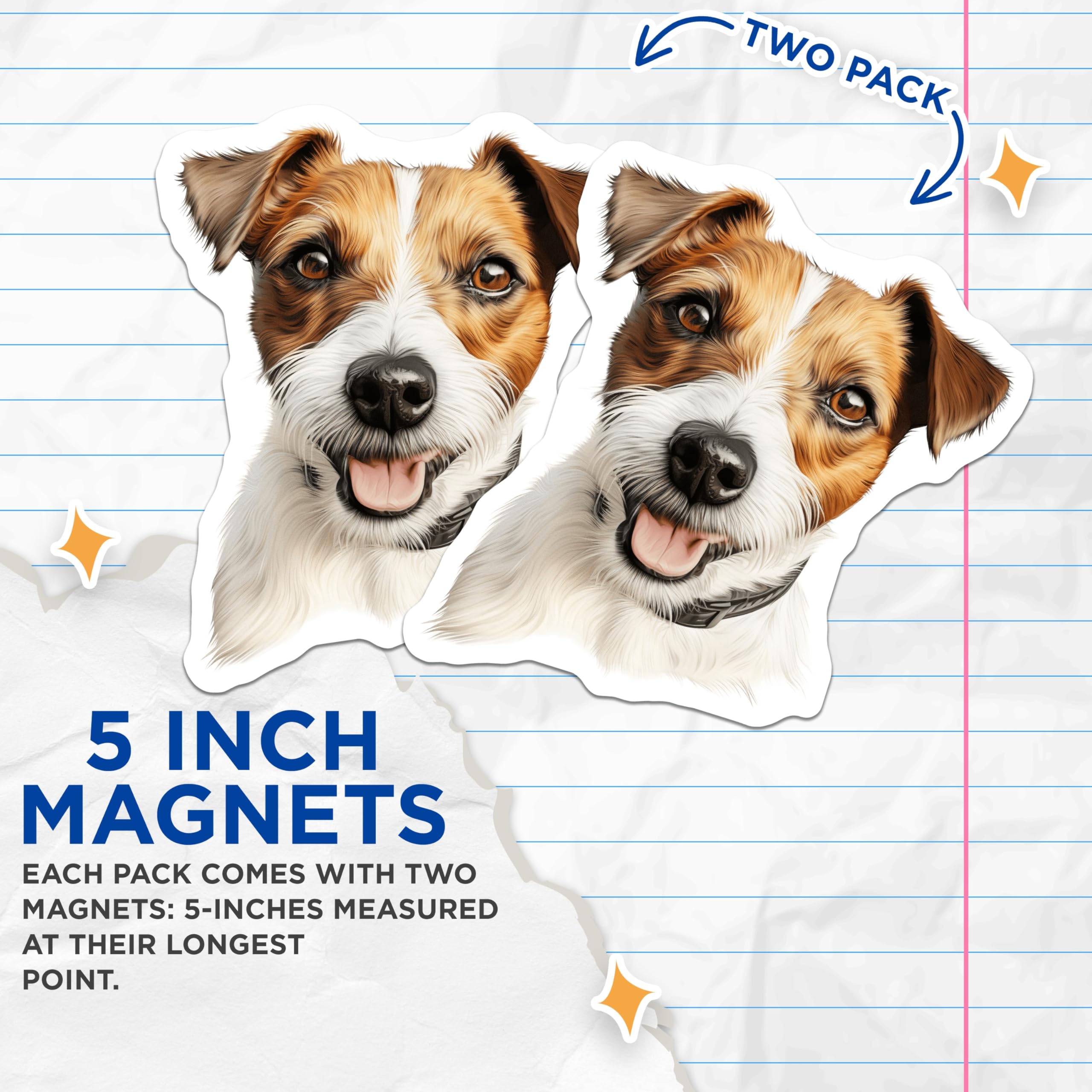 (2 Pack) Jack Russell Dog Magnets - Cute Terrier Puppy Lover - Pet Parent Refrigerator Home Decor - 5 Inches On Longest Side - Thick Durable Magnet - Made in USA - MAG25527