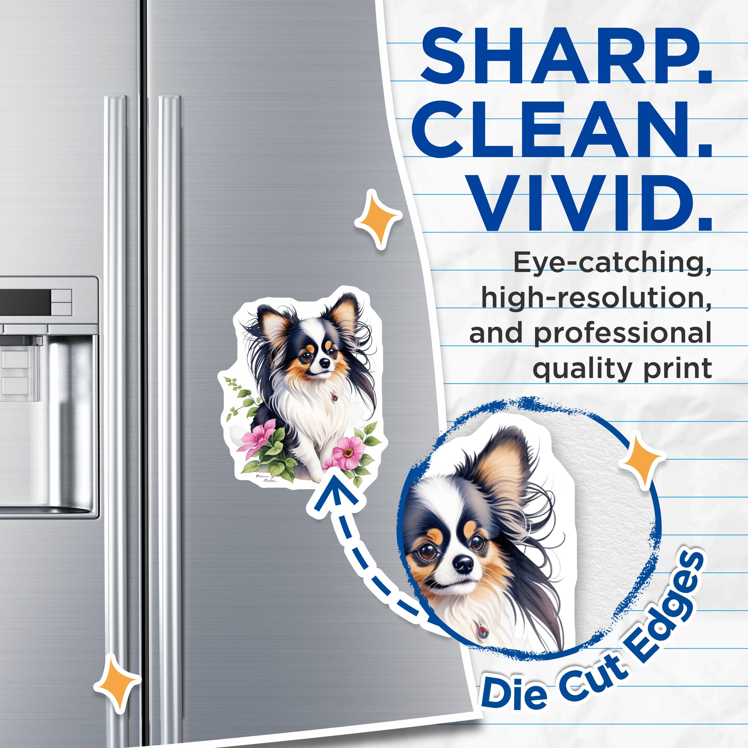 (2 Pack) Long Haired Chihuahua Magnets - Cute Dog Lover Decor - Floral Pet Art Fridge Accent - 5 Inches On Longest Side - Thick Durable Magnet - Made in USA - MAG36008