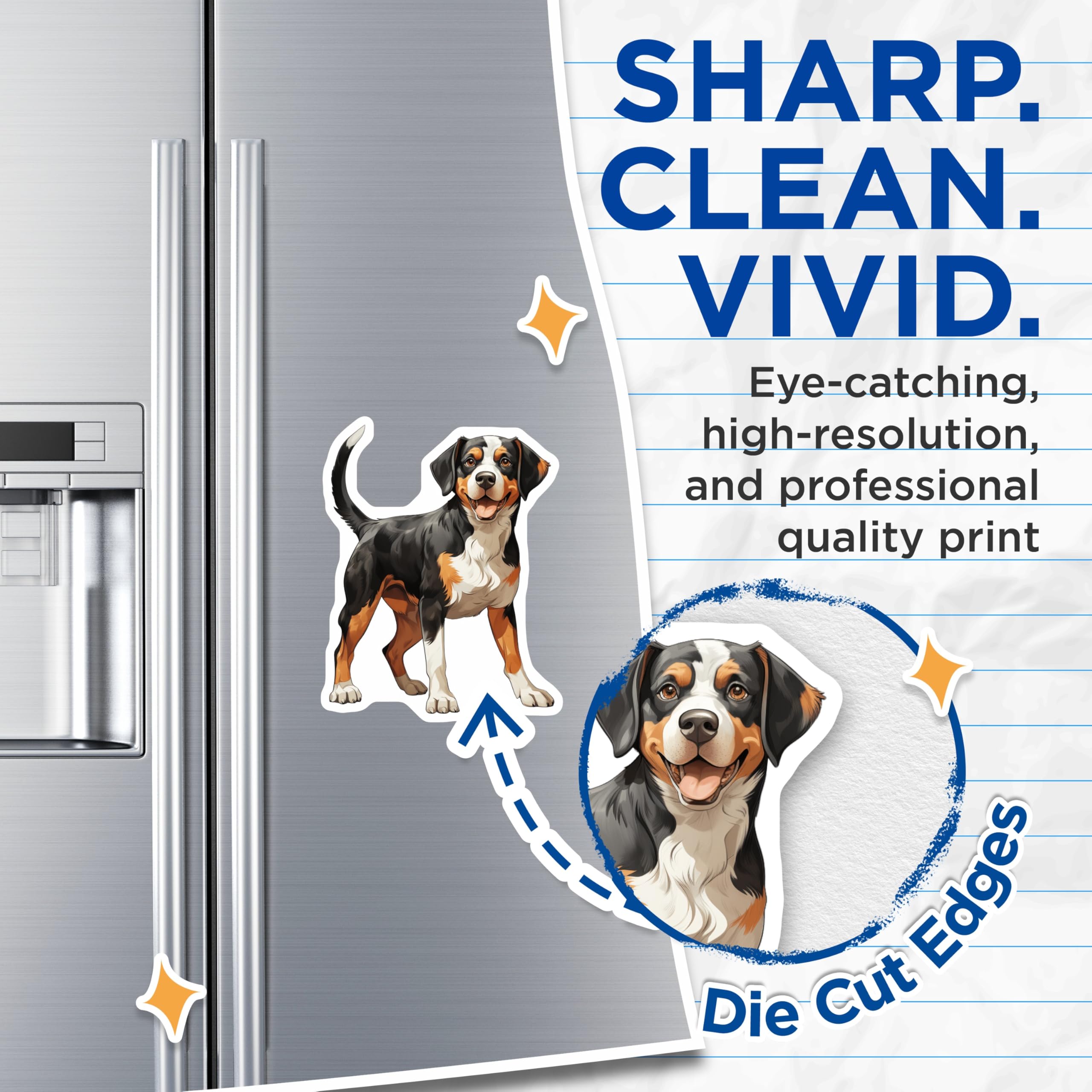 (2 Pack) Happy Tri-Color Dog Magnets - Bernese Mountain Dog - Greater Swiss Dog Lover Decor - 5 Inches On Longest Side - Thick Durable Magnet - Made in USA - MAG28588