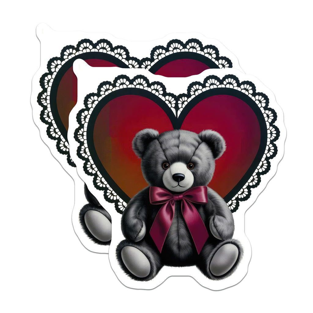 (2 Pack) Teddy Bear Magnets - Gothic Lace Heart Design - Romantic Valentine Coquette Aesthetic Decor - 5 Inches On Longest Side - Thick Durable Magnet - Made in USA - MAG36173