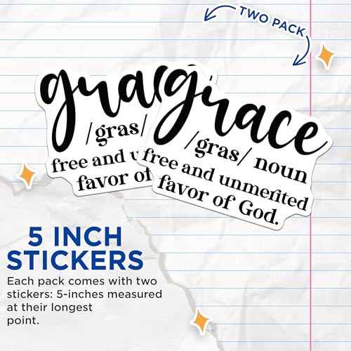 (2 Pack) Grace Definition Stickers - Inspirational Christian Stickers - Faith Bible Verse - 5" On Longest Side - Sticks to Any Smooth Flat Surface - Made in USA - BMCS3068