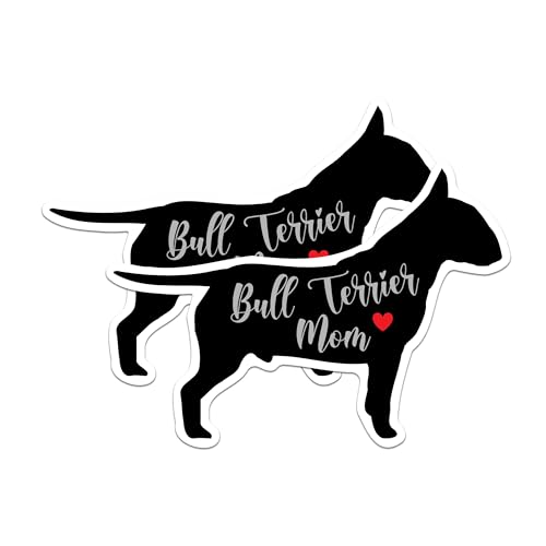 (2 Packs) Bull Terrier Mom Stickers - Bull Terrier Dog Breed Decals - 5 Inches On Longest Side - Premium Vinyl Decal - Sticks to Any Smooth Flat Surface - Made in USA - BMCS2452