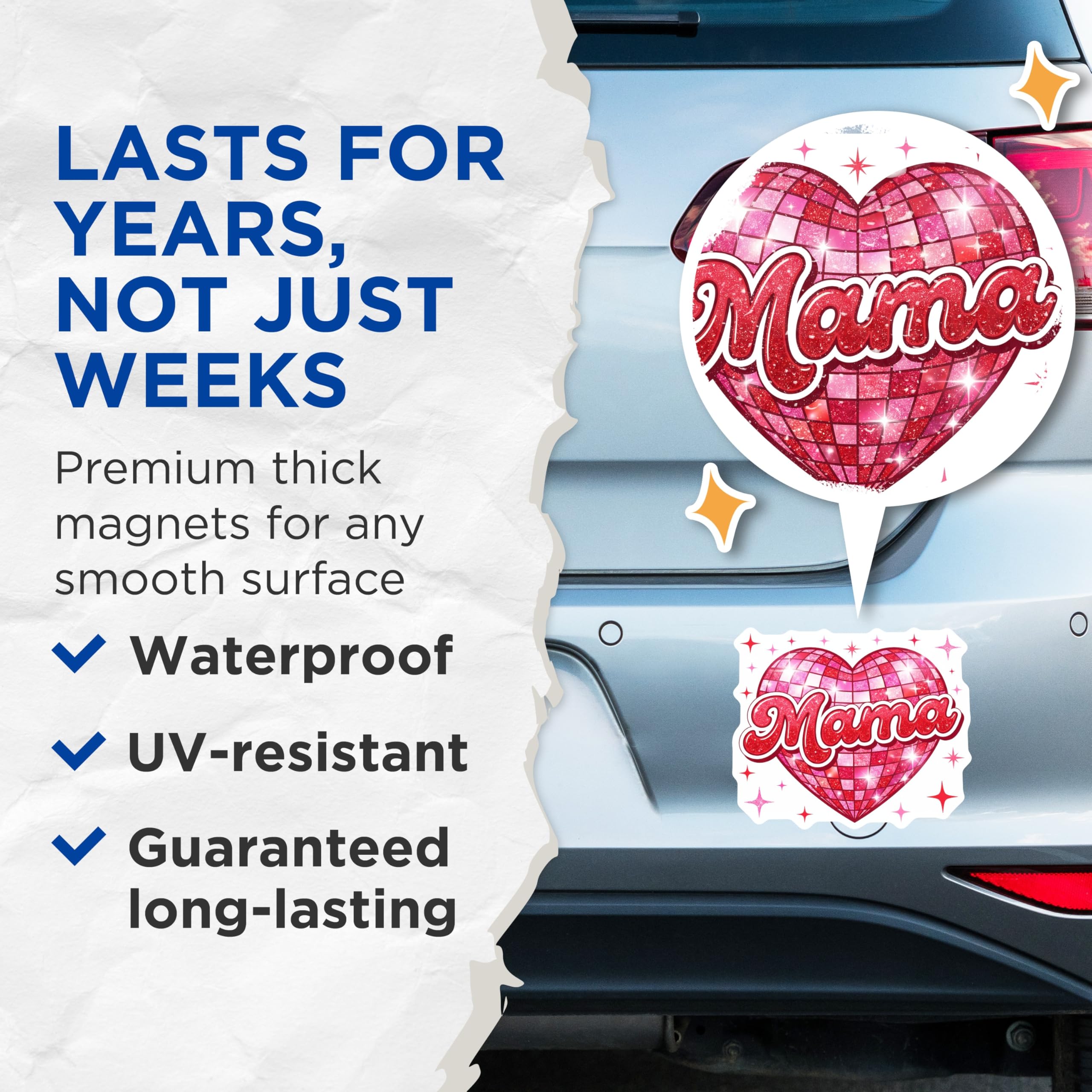 (2 Pack) Mama Heart Magnets - Disco Ball Mom - Mother's Day Refrigerator Magnets - 5" On Longest Side - Premium Magnet - for Cars, Refrigerators, Toolboxes, Lockers - Made in USA - MAG14184