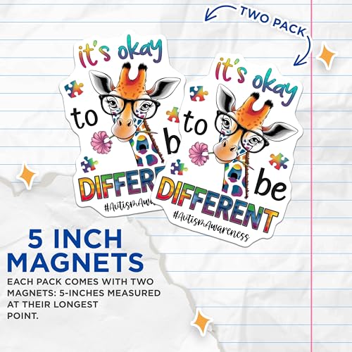 (2 Pack) It's Okay to Be Different Magnet - 5" On Longest Side - Sticks to Smooth Flat Surfaces - Made in USA - MAG10056