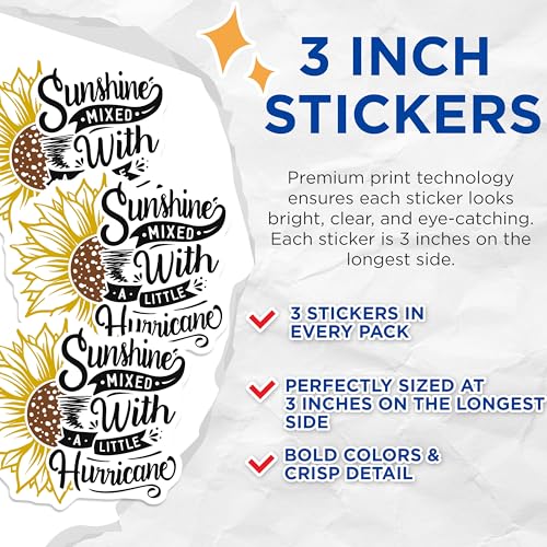 (3 Pack) Sunflower Decals - Sunshine Hurricane Laptop Decals - Laptop Stickers- 3 Inches On Longest Side - Easy Peel & Apply - Made in USA - 3MCS5017