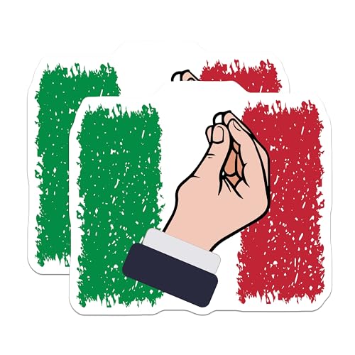 (2 Pack) Italy Hand Gesture Stickers - Italian Culture Stickers - Funny Italy Meme Stickers - 5" On Longest Side - Sticks to Smooth Flat Surfaces - Made in USA - BMCS5963